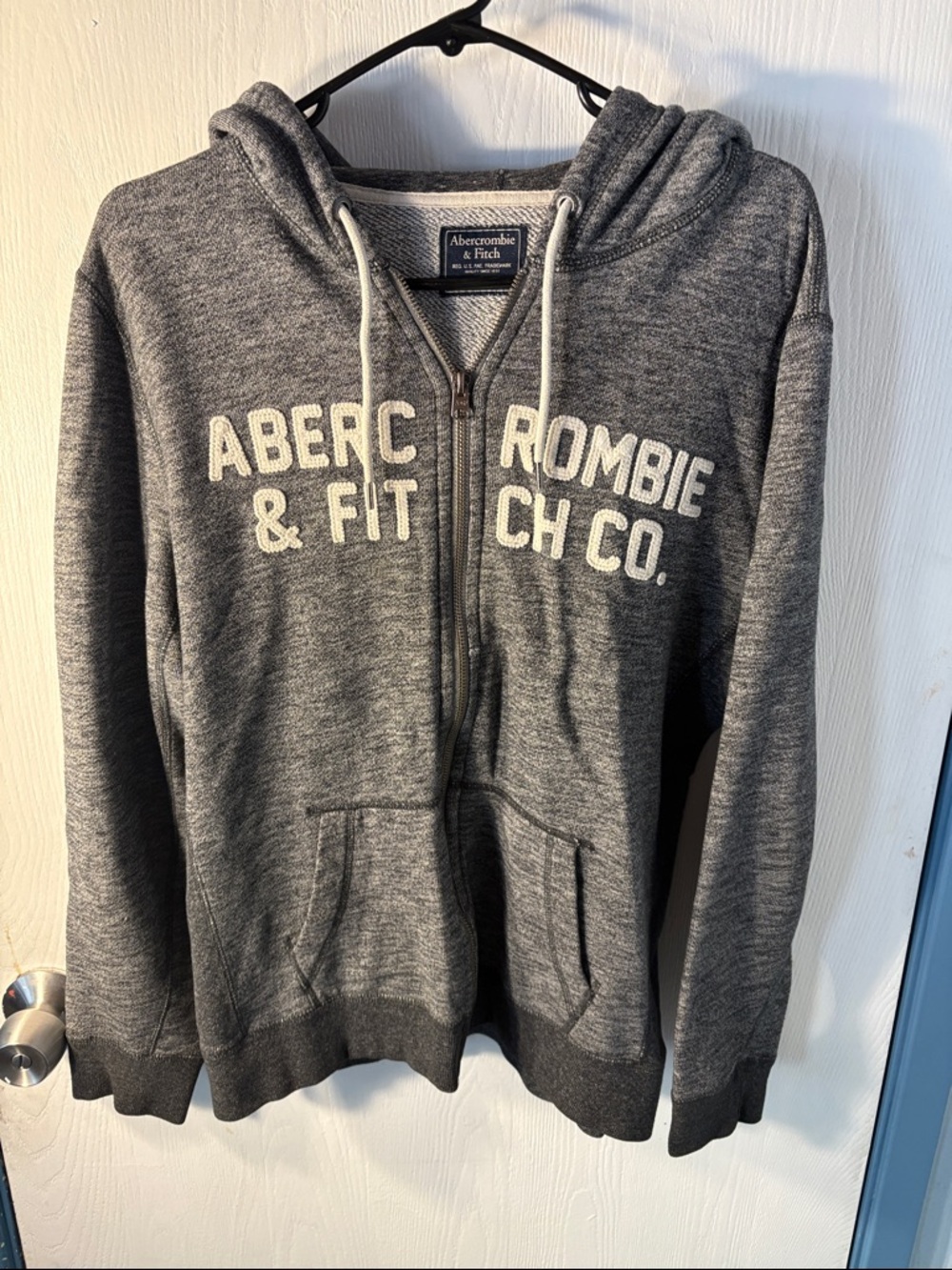 Abercrombie & Fitch Charcoal Gray Full-Zip Logo Hoodie